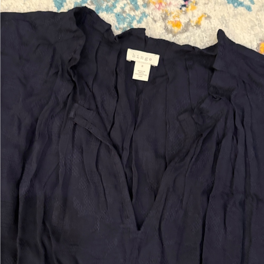 Hinge Navy Ruffle Blouse